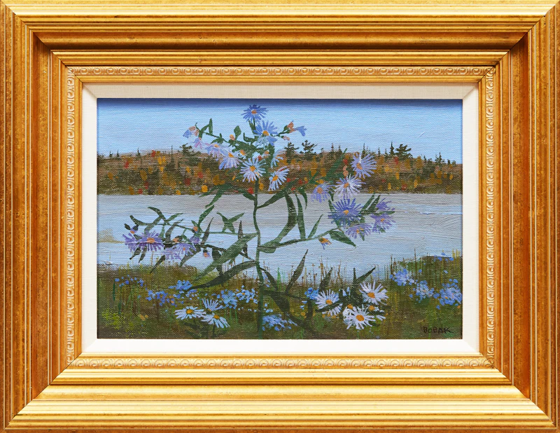 Bruno Joseph Bobak, Fall Asters , oil on canvas board, 1985 - view 2