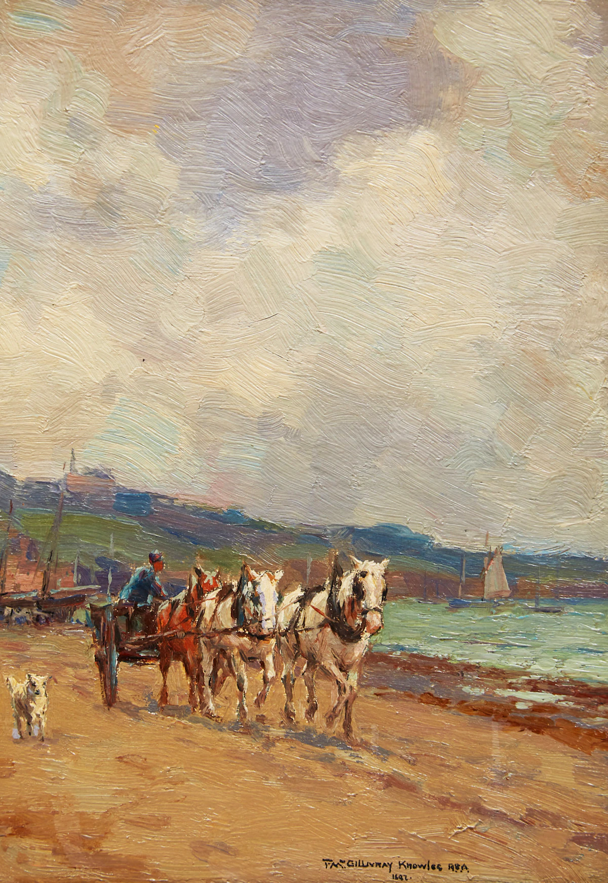 Farquhar McGillivray Strachan Knowles, Untitled (Horses and Cart on the Beach), oil on board, 1892