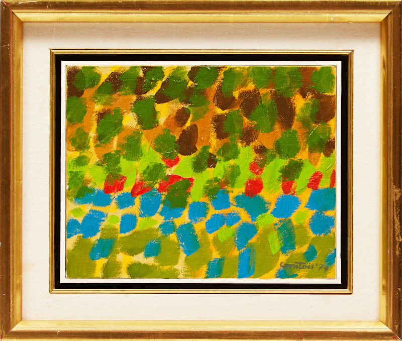 Ulysse Comtois, Proto-Jardin, oil on canvas board, 1974 - view 2
