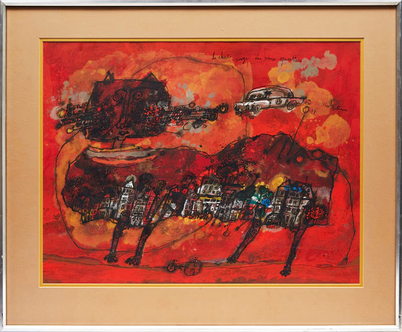 Théo Tobiasse, Le chat rouge de vieux quartiers, gouache, 1967 - view 2