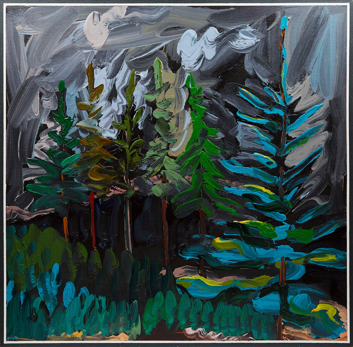 Leslie Donald Poole, 6 Dark Trees, acrylic on canvas, 1983