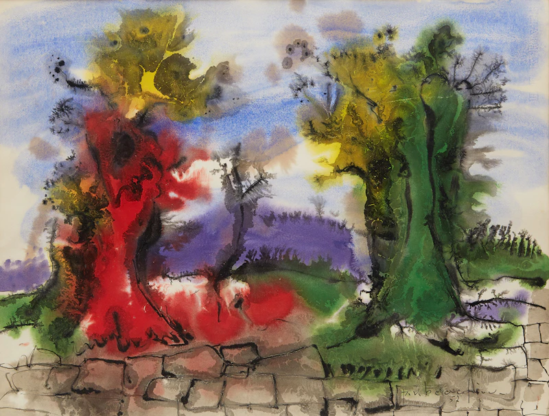 Paul-Vanier Beaulieu, Untitled (Landscape with Trees), watercolour, 1957 - view 2