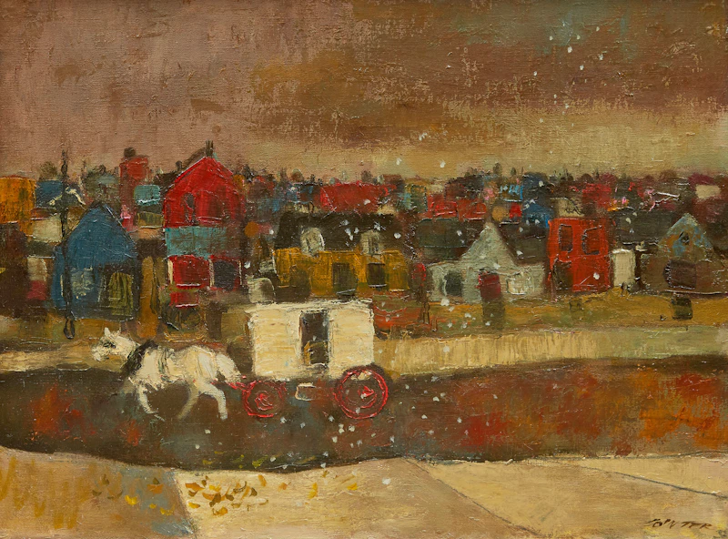 William Arthur Winter, Street Scene with White Horse and Carriage, oil on canvas - view 2
