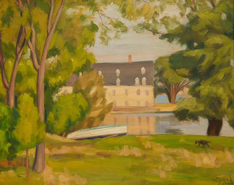 John Goodwin Lyman, Moulin du Crochet, Laval-des-rapides, oil on board, 1930 - view 2