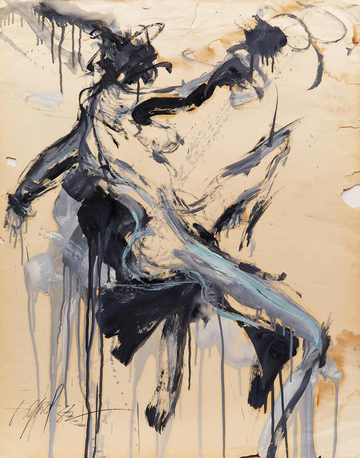 Telford Fenton, Abstraction Composition; Saxophone Player, two works on paper