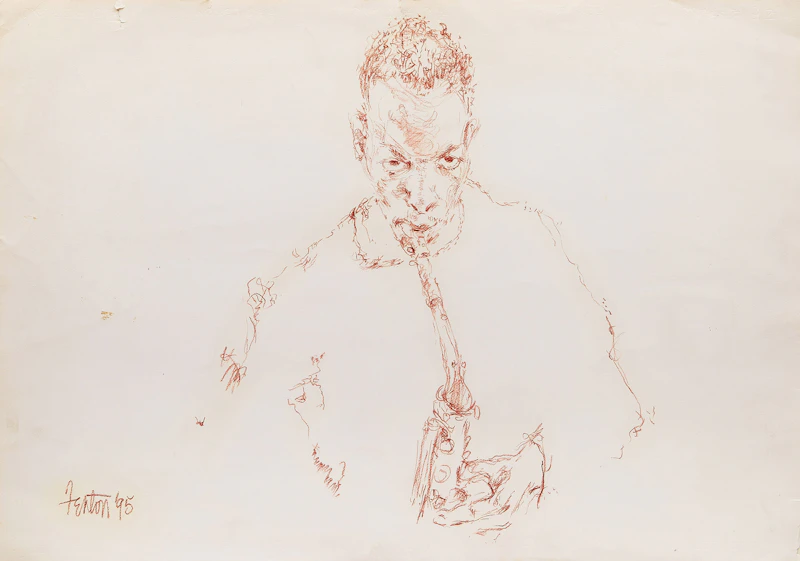 Telford Fenton, Abstraction Composition; Saxophone Player, two works on paper - view 3