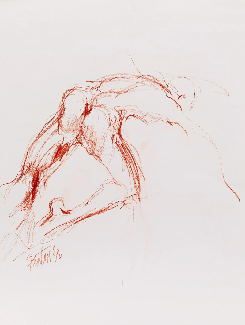 Telford Fenton, Nude Study; Portrait of a Woman; Nude Study; Self Portrait Exhibition Poster, three contés on paper and a colour lithograph - view 1