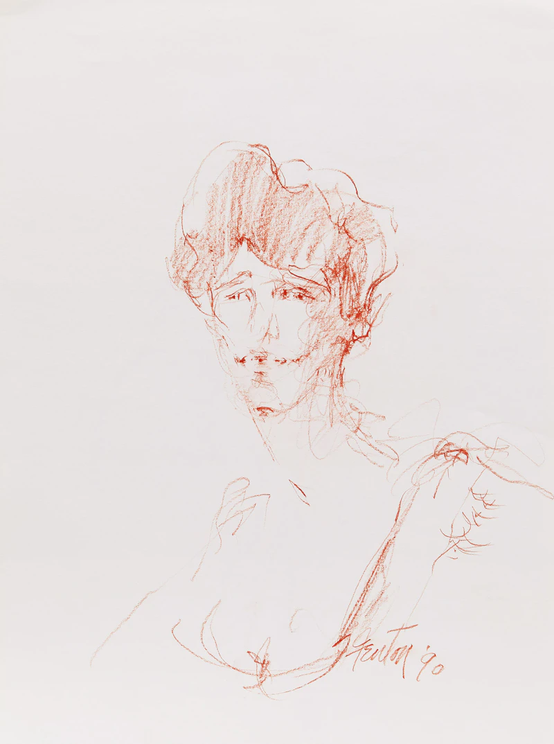 Telford Fenton, Nude Study; Portrait of a Woman; Nude Study; Self Portrait Exhibition Poster, three contés on paper and a colour lithograph - view 3