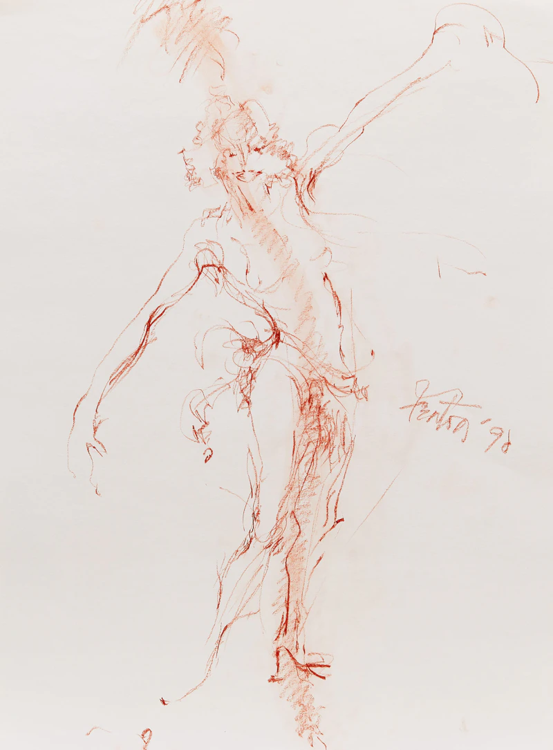 Telford Fenton, Nude Study; Portrait of a Woman; Nude Study; Self Portrait Exhibition Poster, three contés on paper and a colour lithograph - view 5
