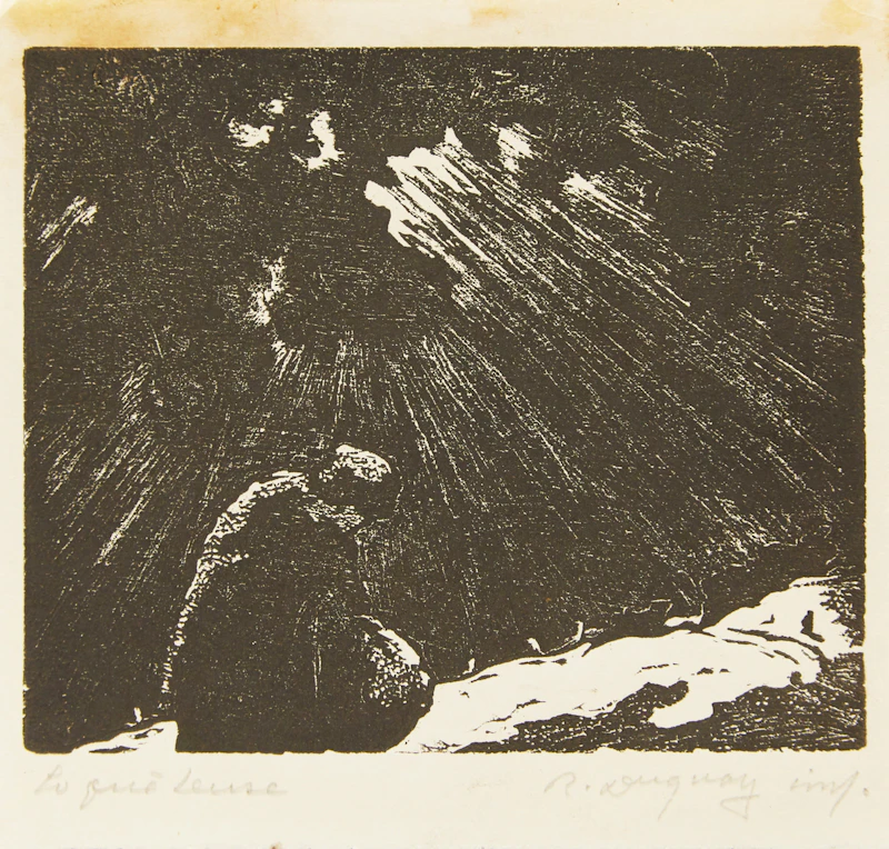 Rodolphe Duguay, La quêteuse; Winter Landscape, pair of woodblock prints - view 2