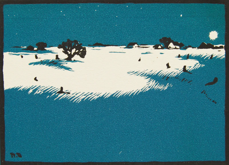Rodolphe Duguay, La quêteuse; Winter Landscape, pair of woodblock prints - view 4