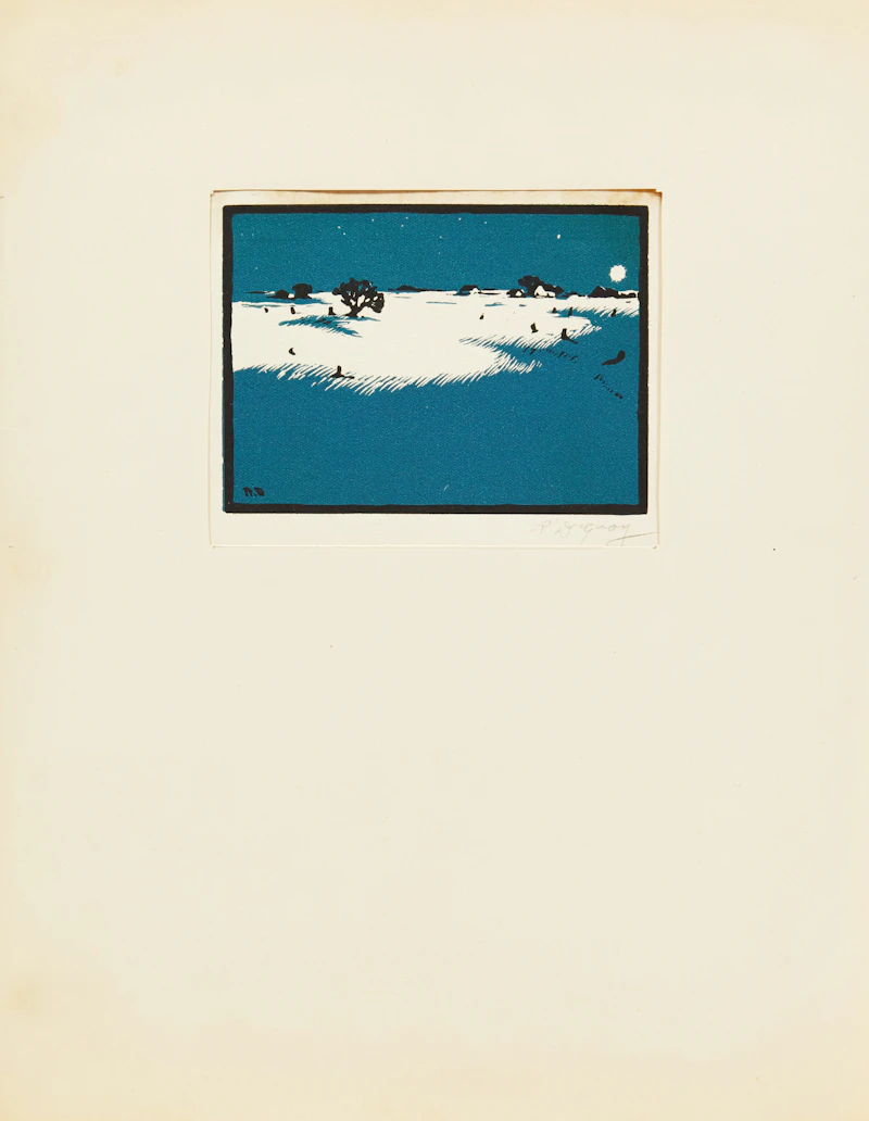 Rodolphe Duguay, La quêteuse; Winter Landscape, pair of woodblock prints - view 5