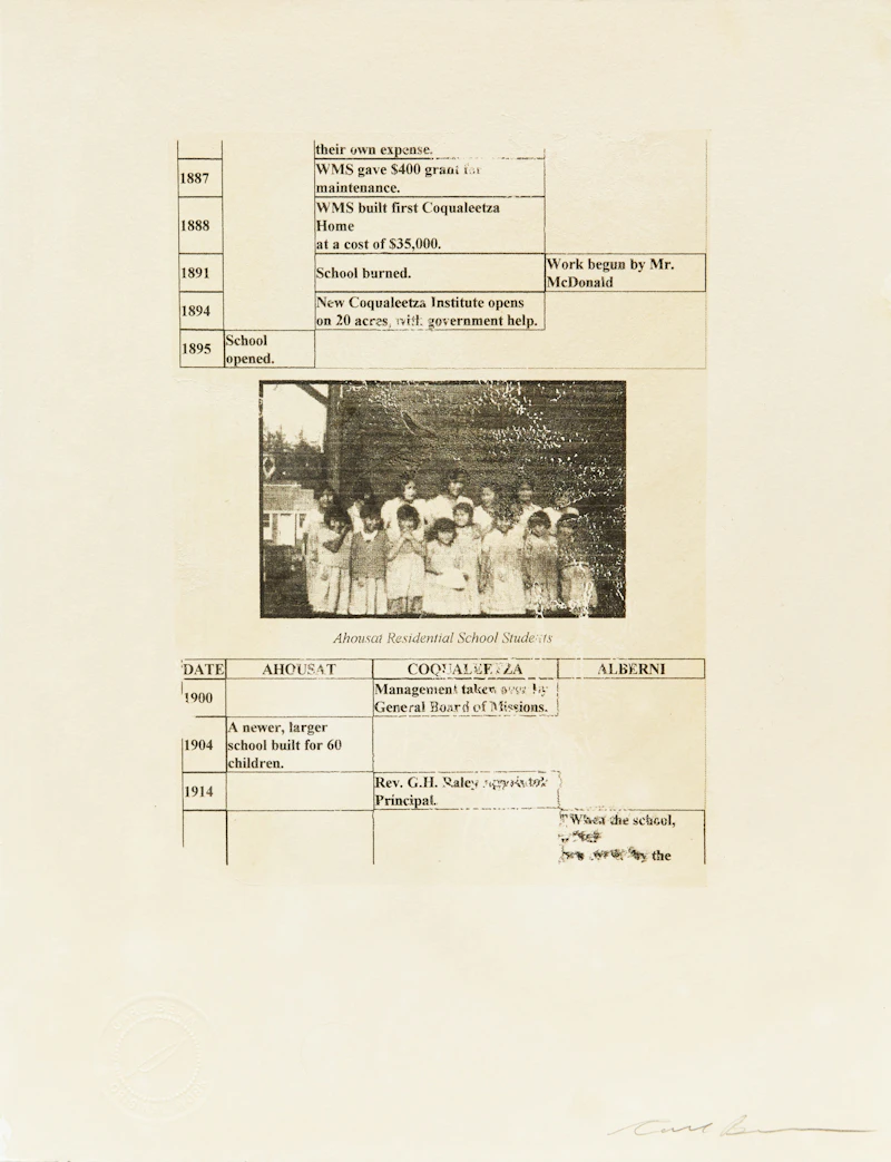 Carl Beam, Ahousca Residential School Students, mixed media on paper - view 1