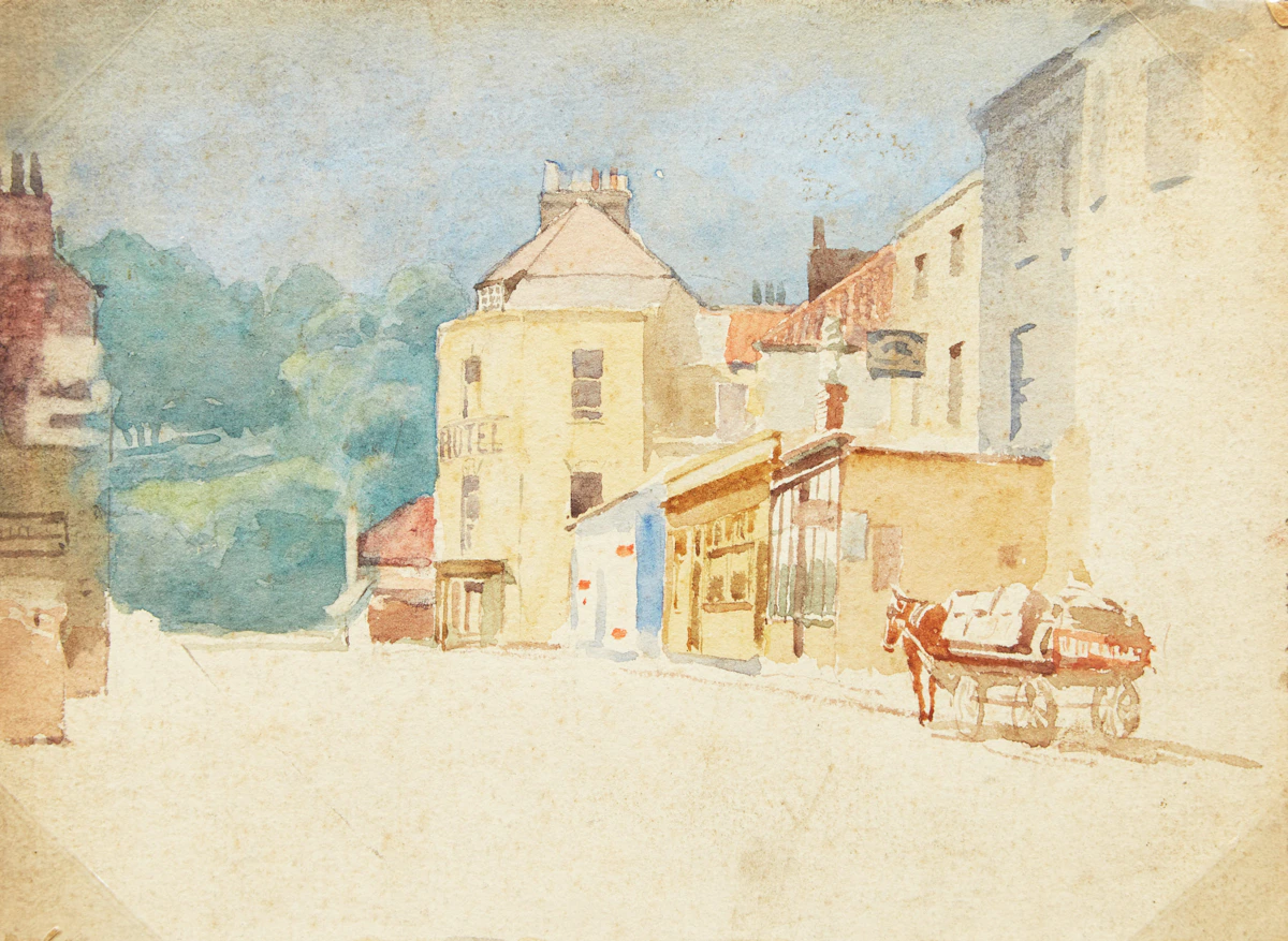 Frederic Marlett Bell-Smith, Hotel with Horse-Drawn Cart, watercolour