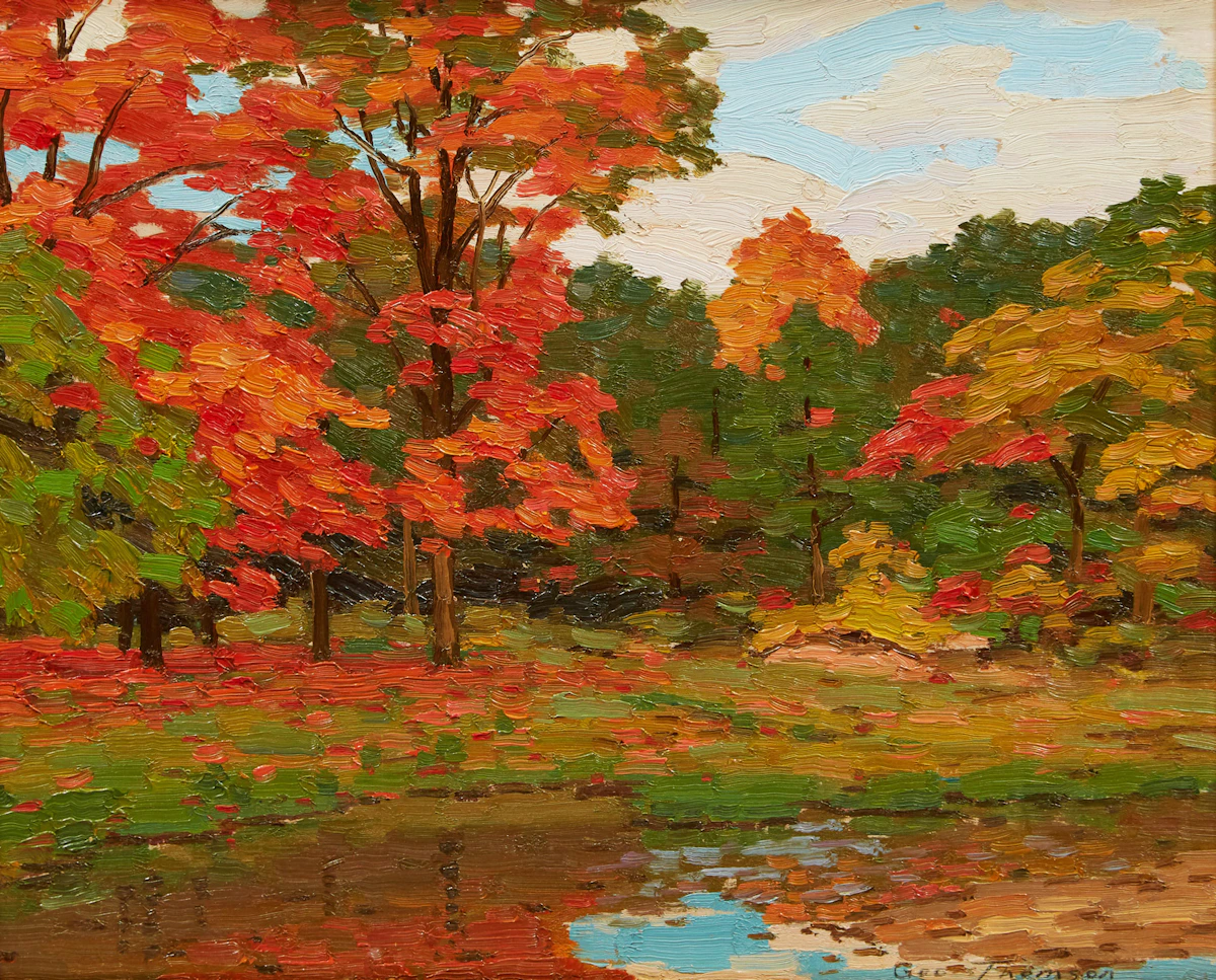 George Thomson, View in Harrison Park, Owen Sound, oil on paperboard