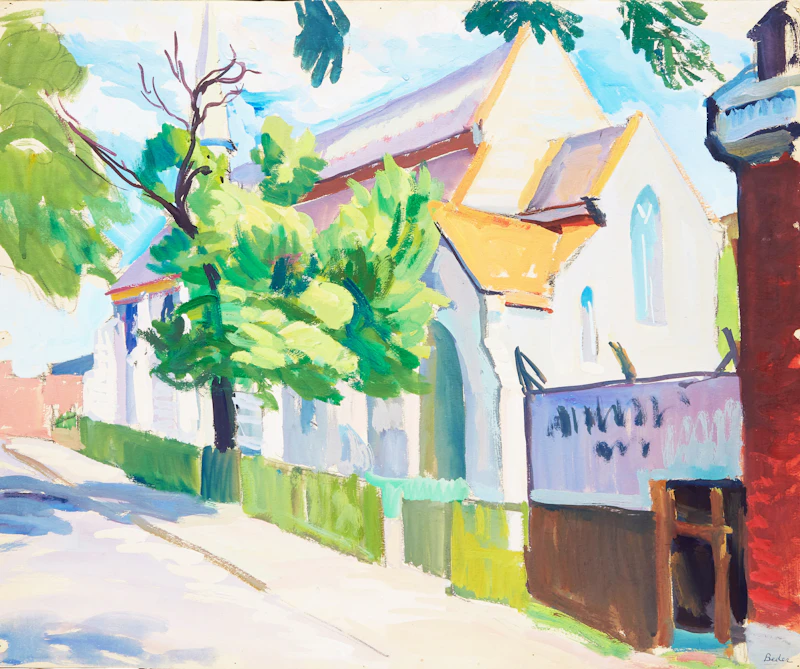 Jack Beder, Hilby Street, Montreal; Summer Landscape with Church, two gouaches on paper, 1939 - view 3