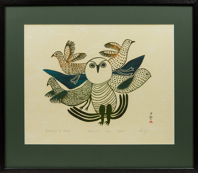 Lucy Qinnuayuak, Gathering of Birds, stonecut, 1970 - view 2