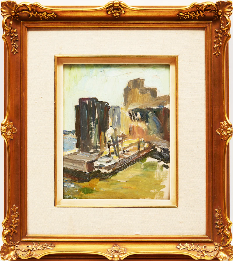 Adrien Hébert, Port de Montreal avec Bateau , oil on panel - view 2