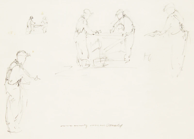 Manly Edward MacDonald, Woman Working; Sketches of Men Working, two pencil drawings - view 4