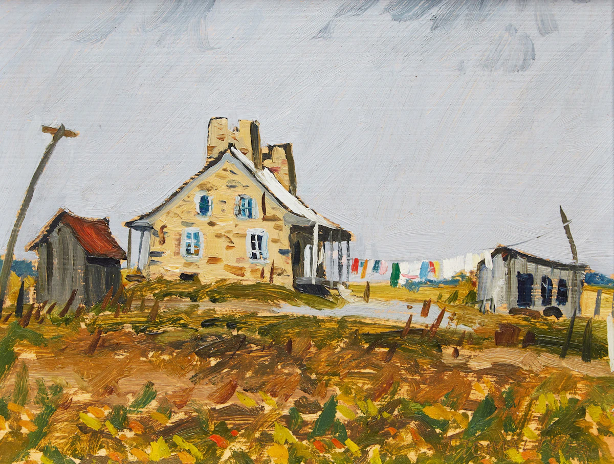 Terry Tomalty, La lessive du lundi, Verchères, oil on board, 1970