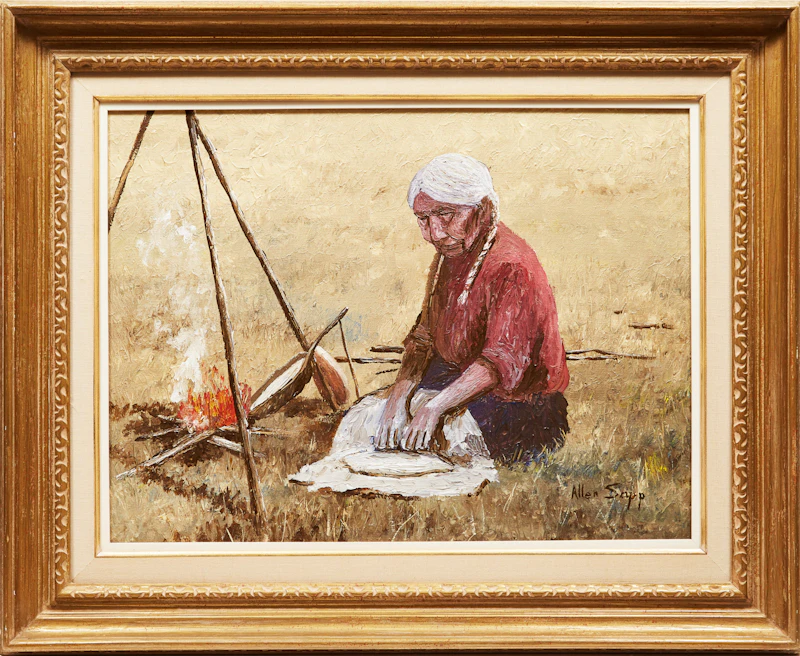 Allen Sapp, Making Bannock , acrylic on canvas, 1974 - view 2
