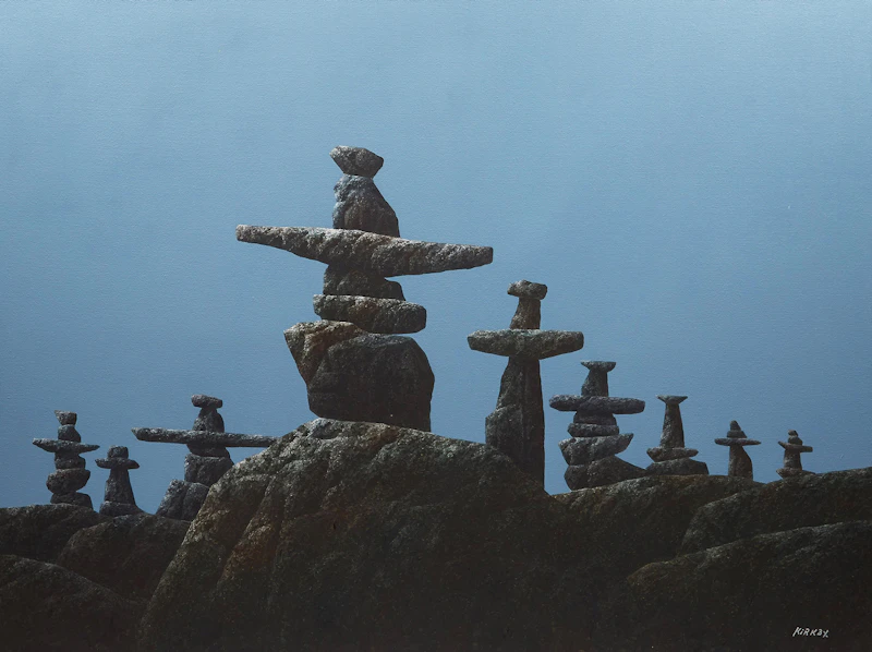 Ken Kirkby, Landscape with Cairns, oil on canvas - view 2