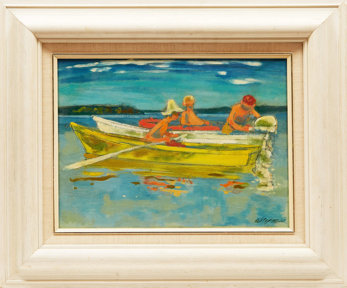 William Arthur Winter, Small Boys in Boats, oil on canvas board