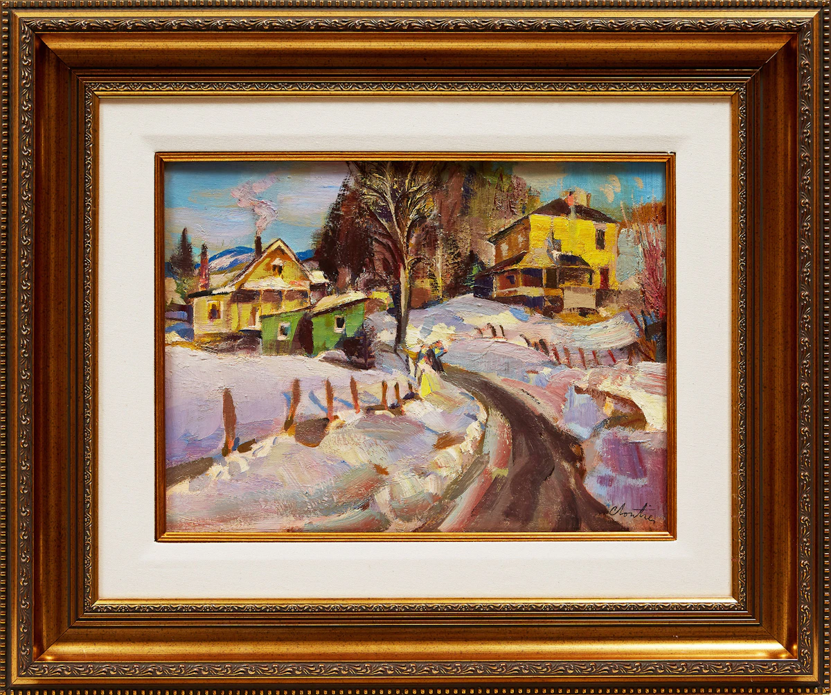 Albert Edward Cloutier, St-Jovite (près lac ouimet), après midi en mars, oil on canvas board, 1954