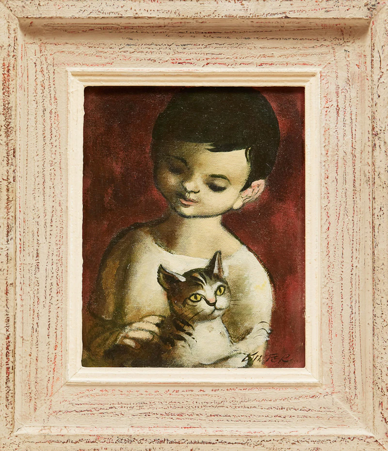 William Arthur Winter, Boy with a Cat, oil on canvas board - view 1