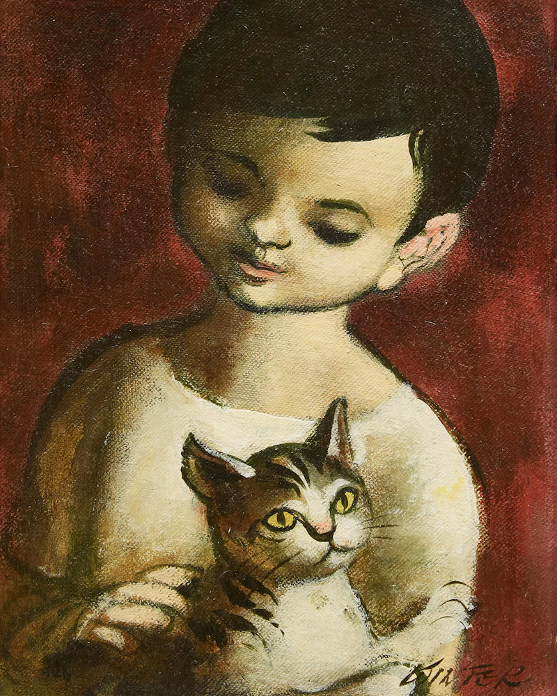 William Arthur Winter, Boy with a Cat, oil on canvas board - view 2