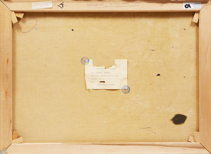 Vincenzo Curtiello, Mercatino Siciliano, oil on canvas, 1957 - view 2