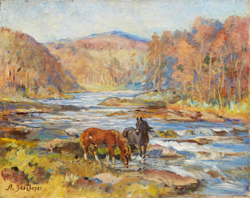 Horses at the Stream by Alice Des Clayes