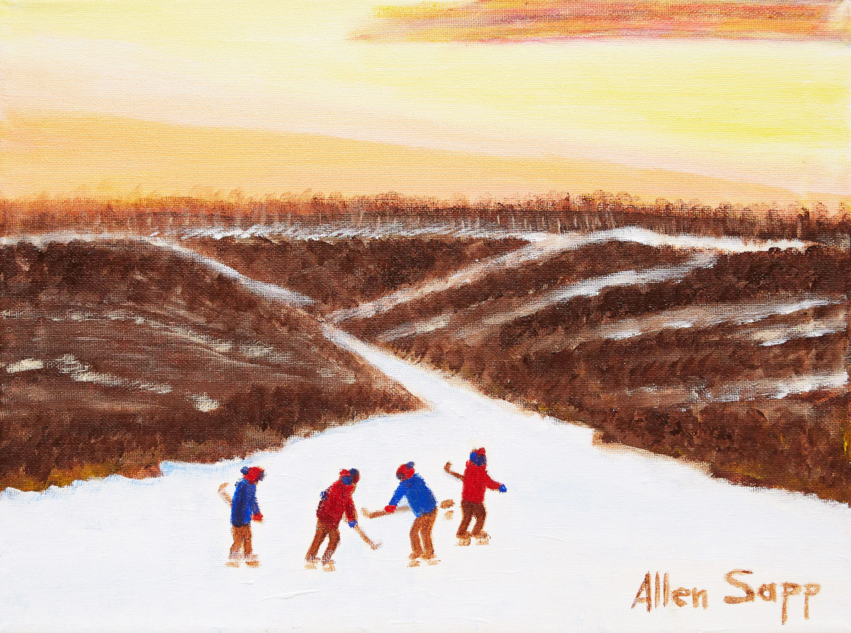 Allen Sapp, The Hockey Game, acrylic on canvas