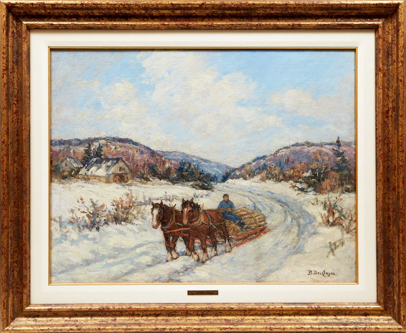 Berthe Des Clayes, Hauling Logs (Winter in Laurentians), oil on canvas - view 1