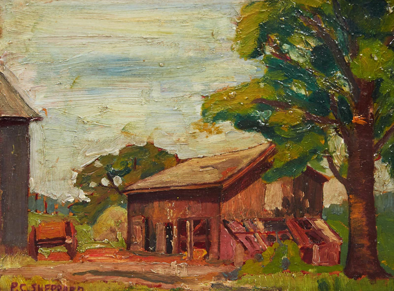 Peter Clapham Sheppard, Barn Landscape, oil on panel - view 2
