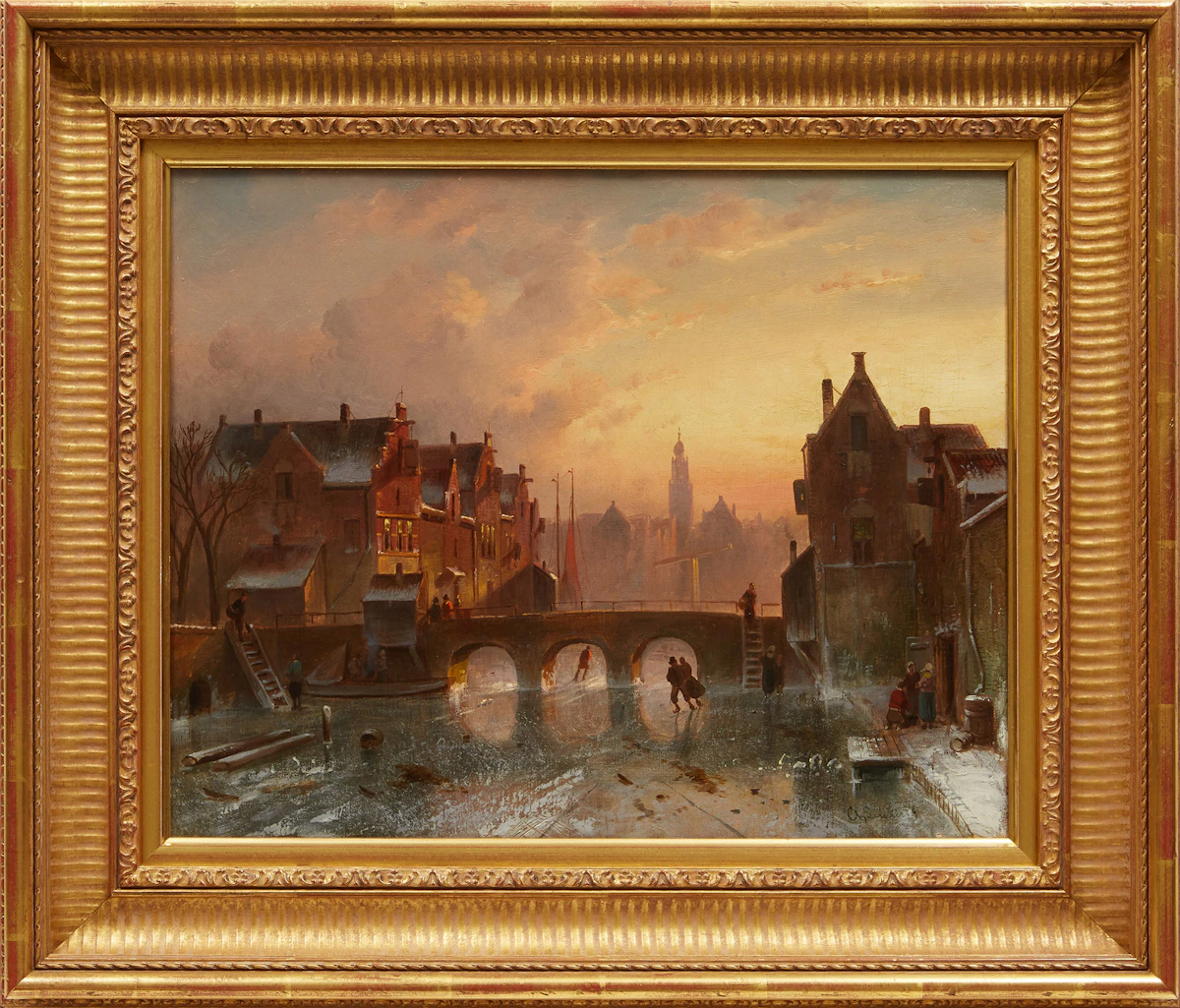 Charles Henri Joseph Leickert, Skaters on Canal, oil on canvas