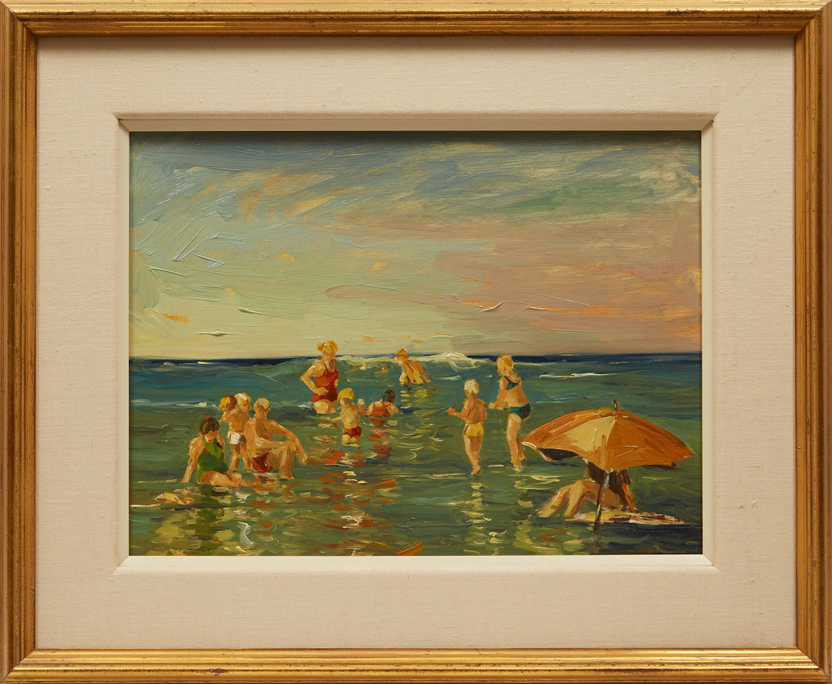 Arto Yuzbasiyan, Jersey Shore Beach Scene (1983), oil on board, 1983
