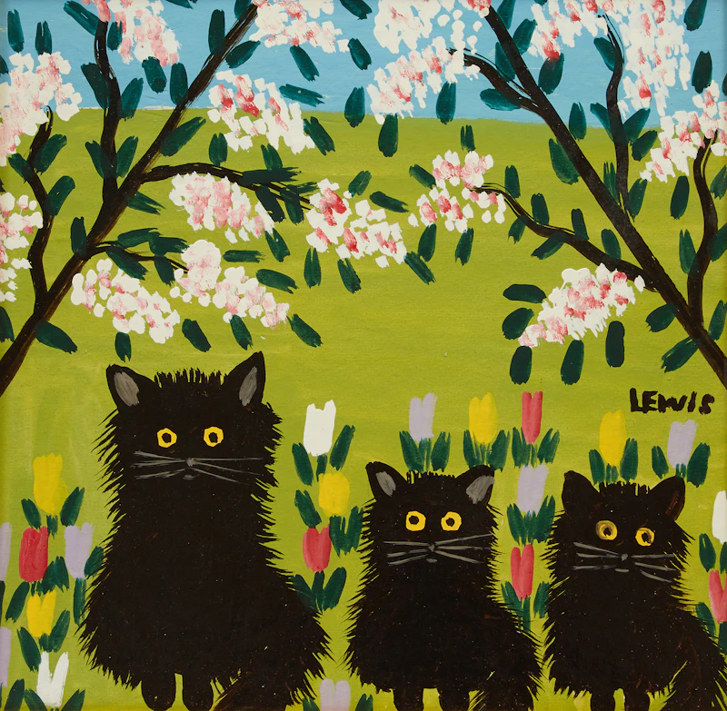 Maud Lewis, Three Black Cats, oil on board - view 2