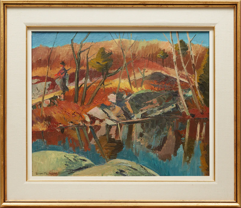 Henri Leopold Masson, Shoreline Landscape with Figure Walking, oil on board - view 1