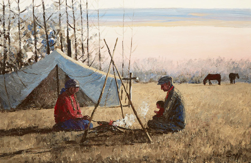 Allen Sapp, Cooking, oil on canvas - view 2