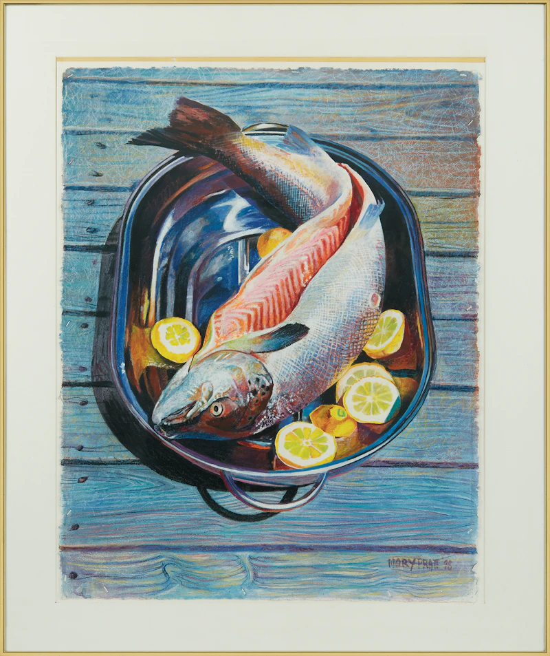 Mary Pratt, Salmon in a Pan, gouache and pastel on paper, 1975 - view 2