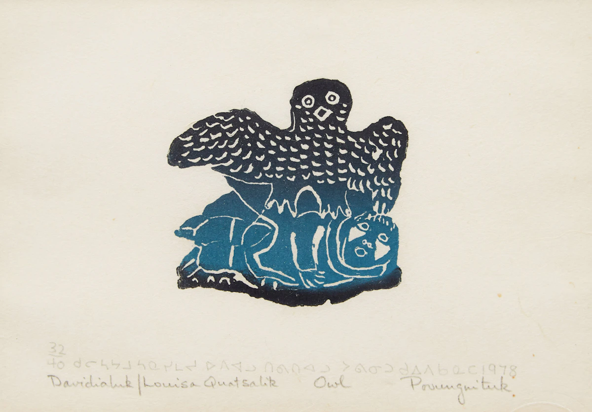 Davidialuk Alasua Amittu, Owl, stonecut, 1978