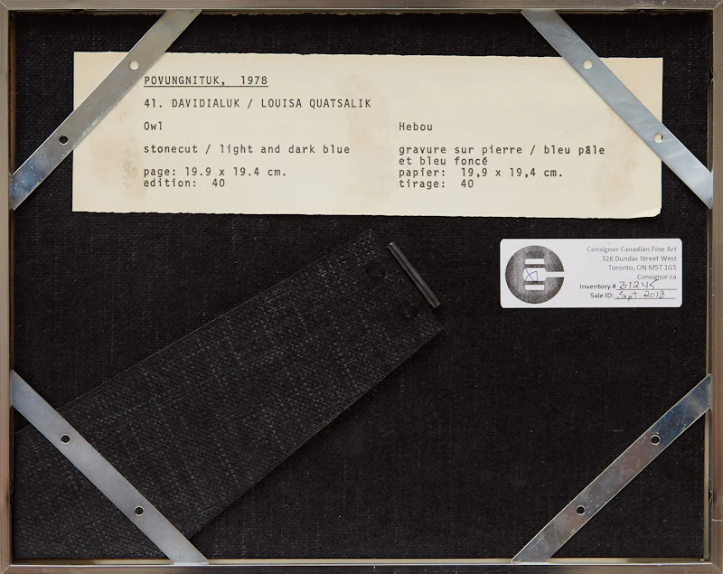 Davidialuk Alasua Amittu, Owl, stonecut, 1978 - view 3