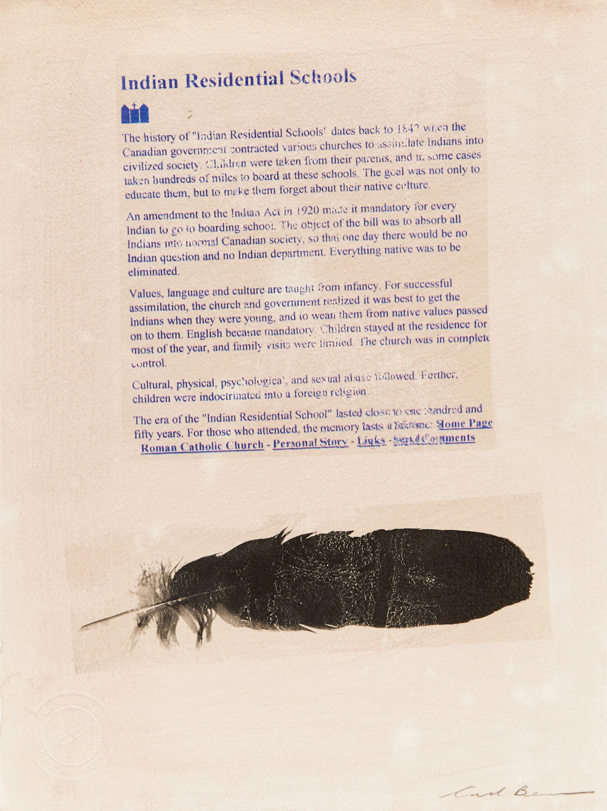 Carl Beam, Indian Residential Schools, mixed media on paper