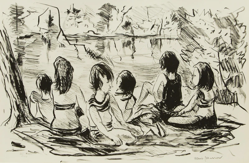 Henri Leopold Masson, Landscape; Ice Skaters; Six Girls at the Lake, three lithographs - view 4