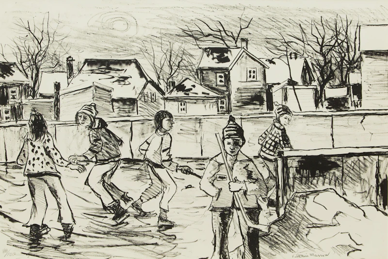Henri Leopold Masson, Landscape; Ice Skaters; Six Girls at the Lake, three lithographs - view 7