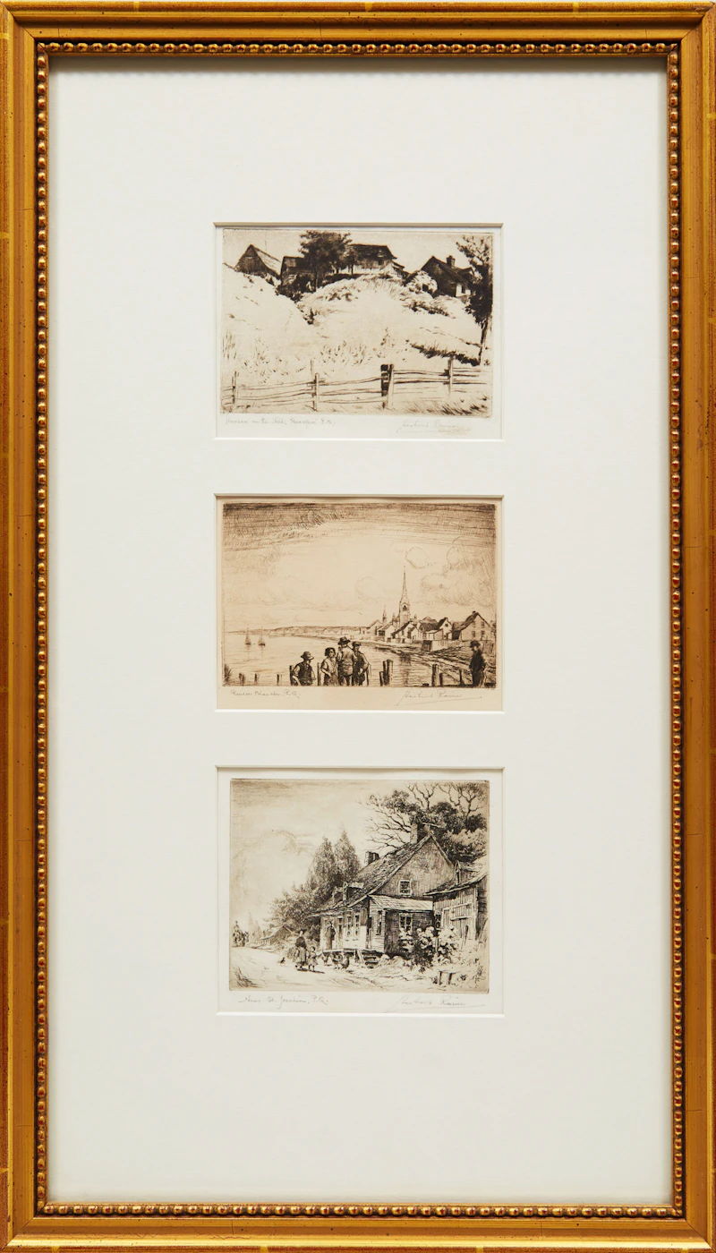 Herbert Raine, Houses on the Hill, Beaupré, P.Q.; Rivière Blanche, P.Q.; Near St. Joachim, P.Q., 3 etchings - view 2
