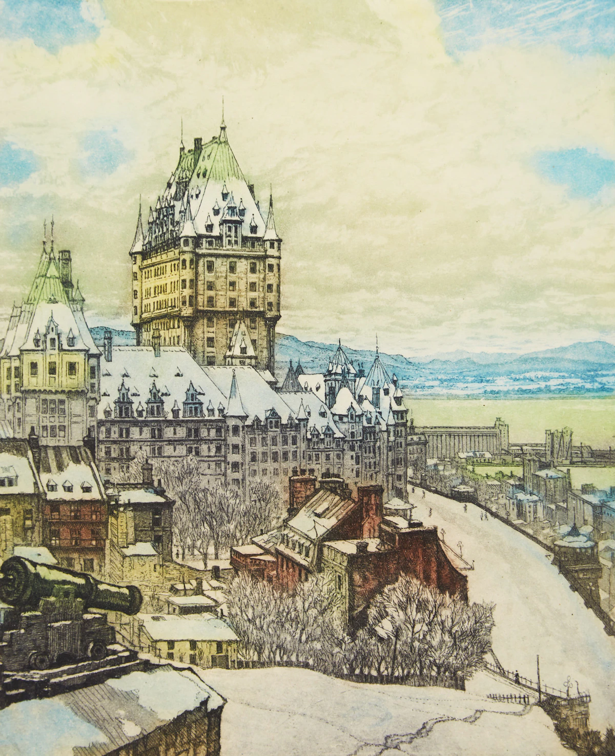 Nicholas Hornyansky, Quebec from the Citadel, colour etching