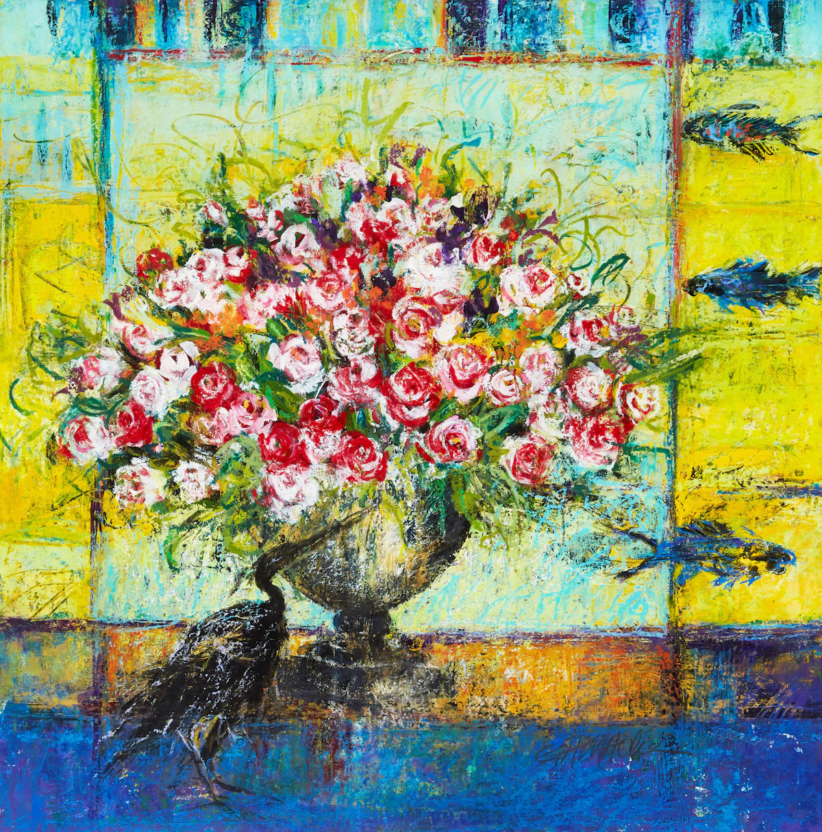 Elene Gamache, Bird’s Song, mixed media on paper