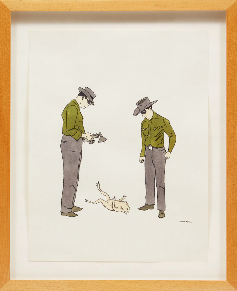 Marcel Dzama, Untitled (Two Figures with a Creature), mixed media on paper - view 2